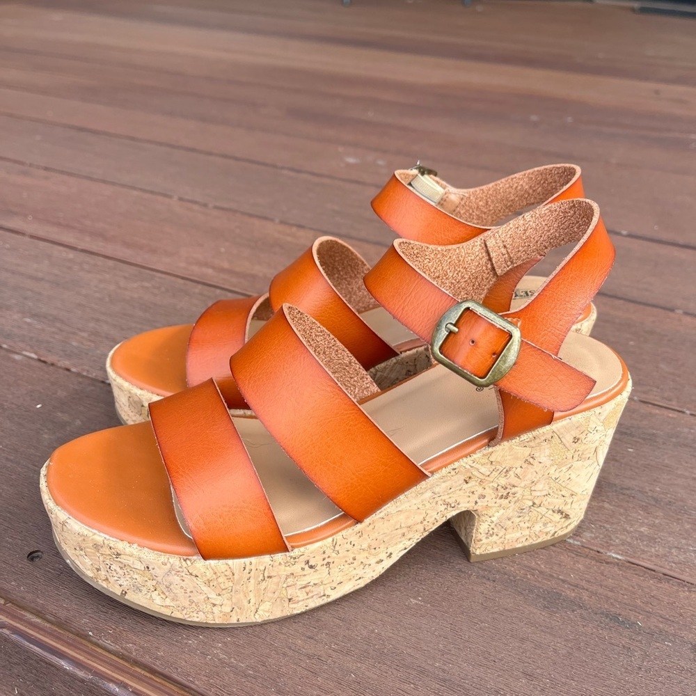 Seychelles Cognac Leather Strappy Cork Platform Sandals size 7 - Picture 5 of 8